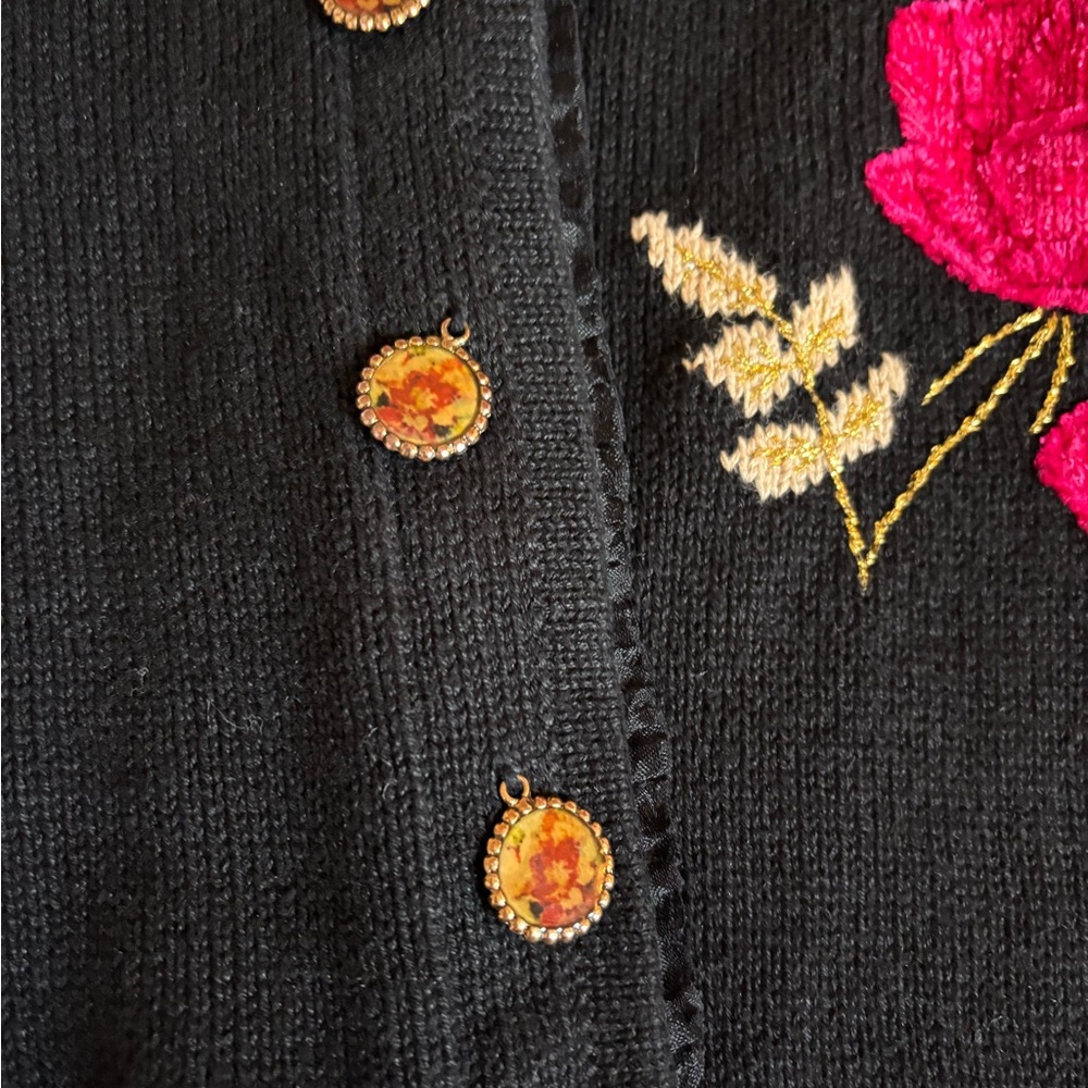 Storybook Knits Black Cardigan with Pink and Gold Embroidery - Picture 2 of 5
